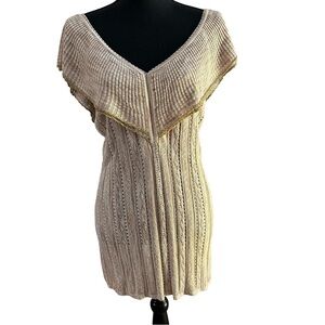 WHBM Cream Sleeveless V-Neck Knit Top with Gold Detailing. Size Medium.